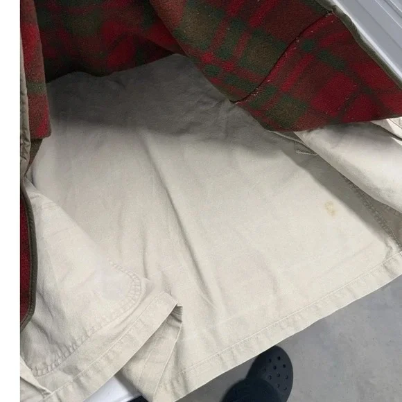 Vintage LL Bean Original Field Coat Beige Canvas Barn Jacket Wool Lined Mens L - Picture 5 of 7